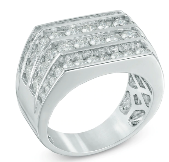 Herren-Ring mit 3,75 ct. Diamant, vierreihig, aus 10K Weißgold