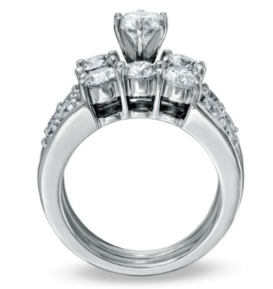 Passender Ehering – 3 ct. Gesamtgewicht Diamant Dreistein Braut-Set aus 10K Weißgold