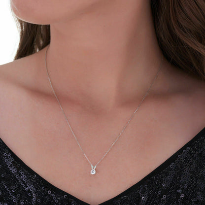 Echtes Diamant-Solitär-Set: Halskette & Ohrstecker, 0,75 ct. Gesamtgewicht, 14K Weißgold