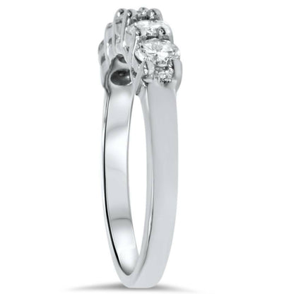 Fünf-Stein-Ring aus 585 Weißgold mit runden Diamanten, 1 ct. Gesamtgewicht, Verlobungs- und Memoire-Ring