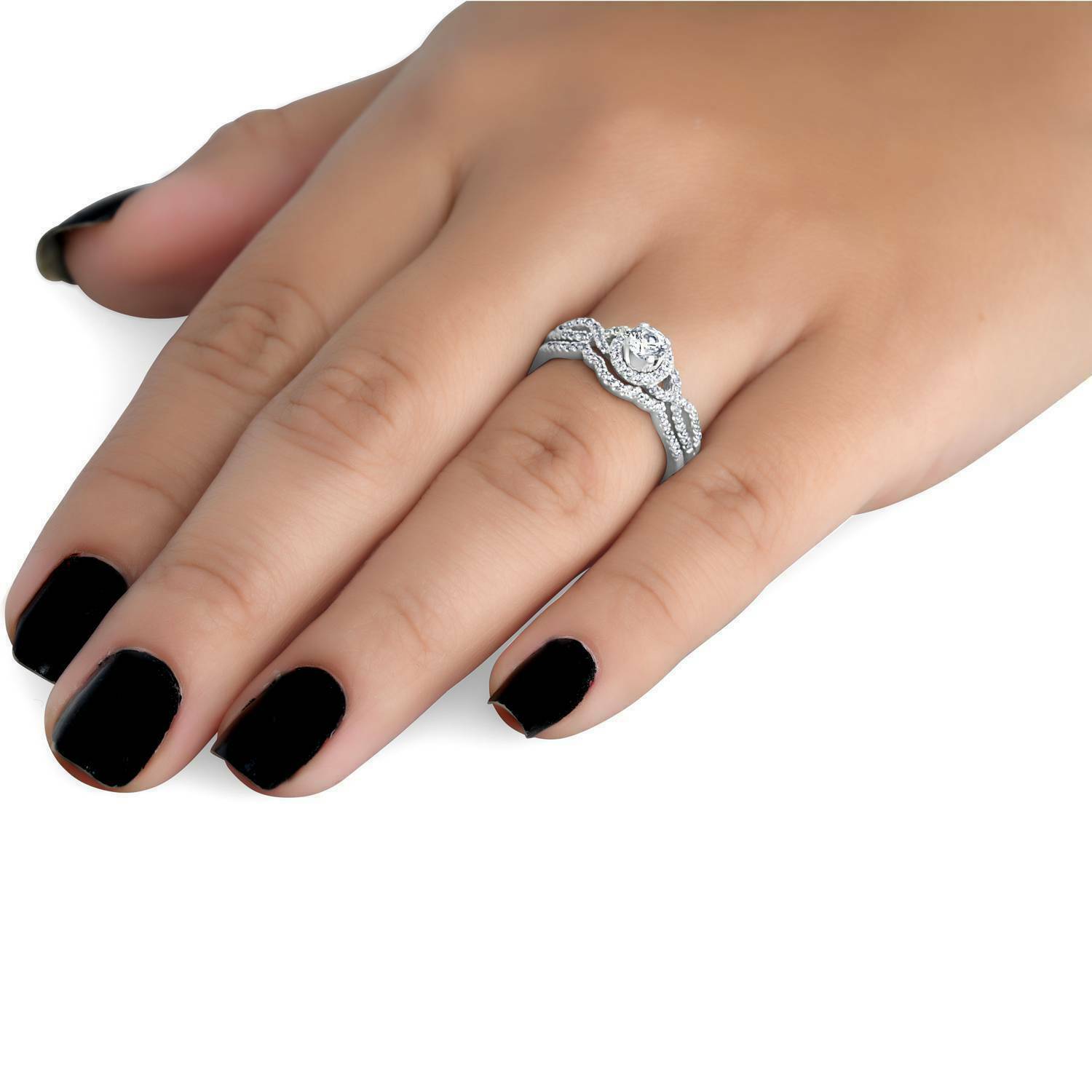 0,75 ct. Diamant-Infinity-Verlobungsring- und Trauring-Set aus 14K Weißgold