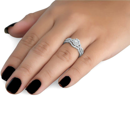0,75 ct. Diamant-Infinity-Verlobungsring- und Trauring-Set aus 14K Weißgold