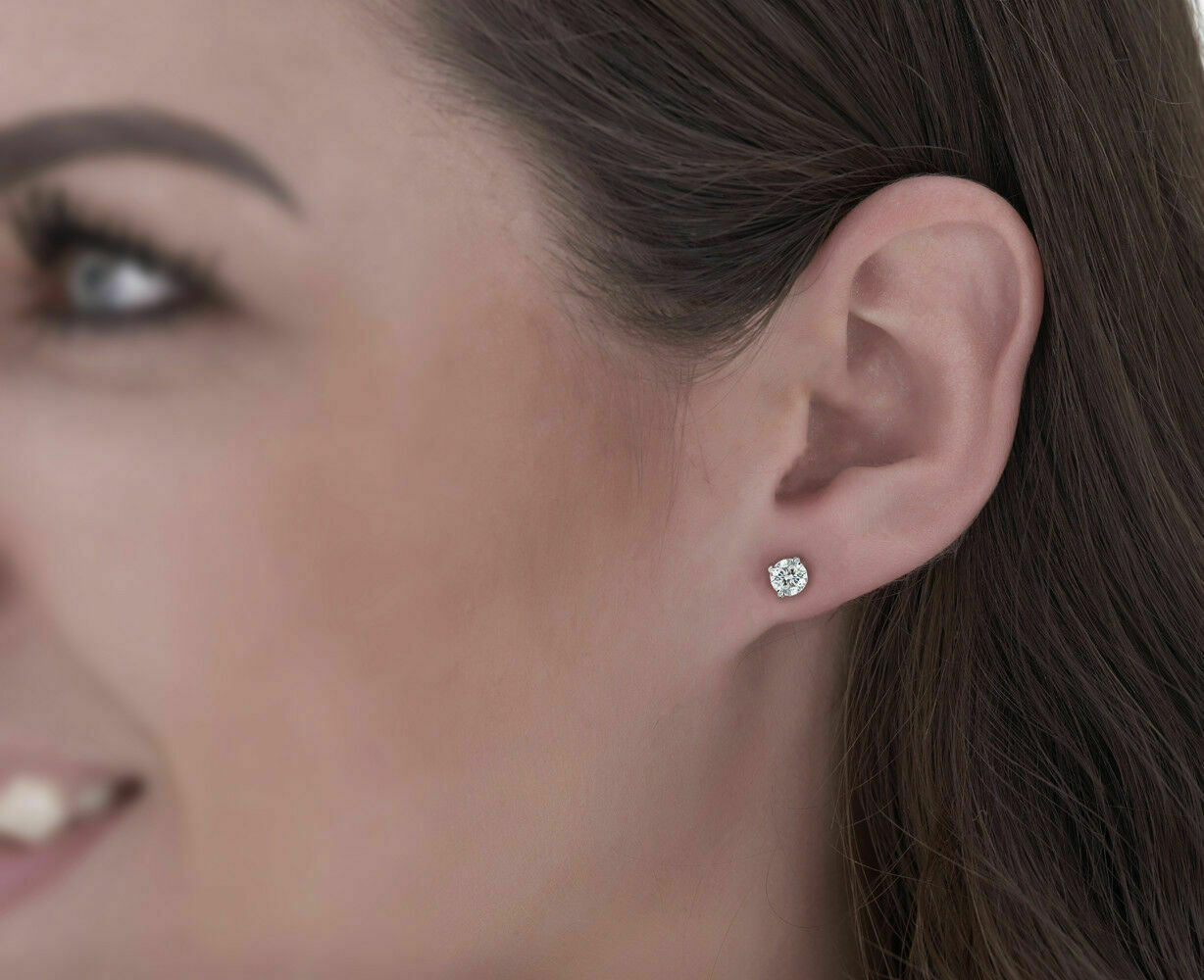 Echtes Diamant-Solitär-Set: Halskette & Ohrstecker, 0,75 ct. Gesamtgewicht, 14K Weißgold