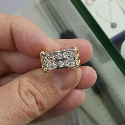 Herren-Ring mit 1 ct. Gesamtgewicht Diamanten, doppelreihig, aus 10K Weißgold