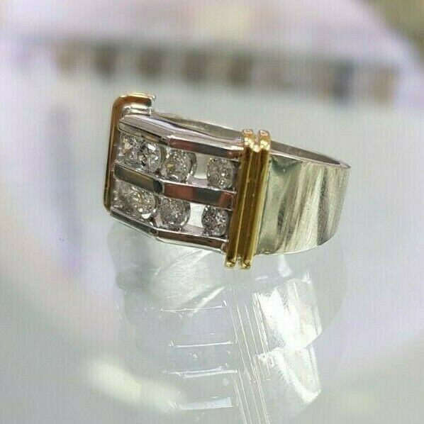 Herren-Ring mit 1 ct. Gesamtgewicht Diamanten, doppelreihig, aus 10K Weißgold