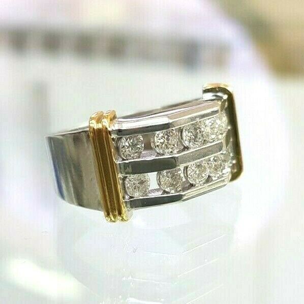 Herren-Ring mit 1 ct. Gesamtgewicht Diamanten, doppelreihig, aus 10K Weißgold