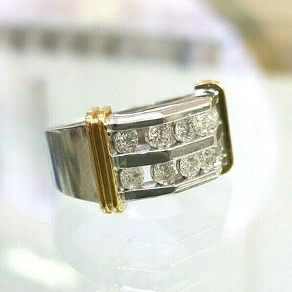 Herren-Ring mit 1 ct. Gesamtgewicht Diamanten, doppelreihig, aus 10K Weißgold