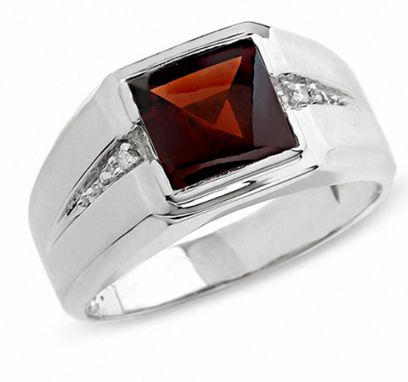 Herren-Ring mit quadratischem Granat in 14K Weißgold mit Diamant-Akzenten