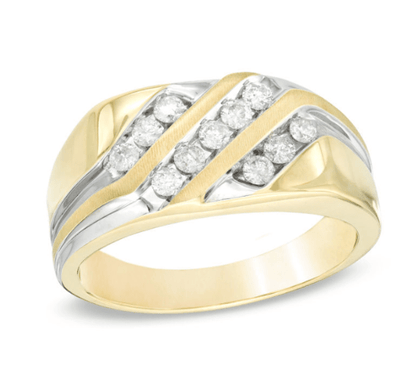 Herren-Ring aus 10K Weißgold mit 0,5 ct. Diamanten, dreireihig, schräg verlaufend