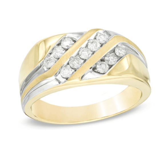 Herren-Ring aus 10K Weißgold mit 0,5 ct. Diamanten, dreireihig, schräg verlaufend