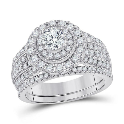 Zertifiziertes Braut-Set mit 2,0 Karat Diamant im Kissenschliff und Halo aus Weißgold