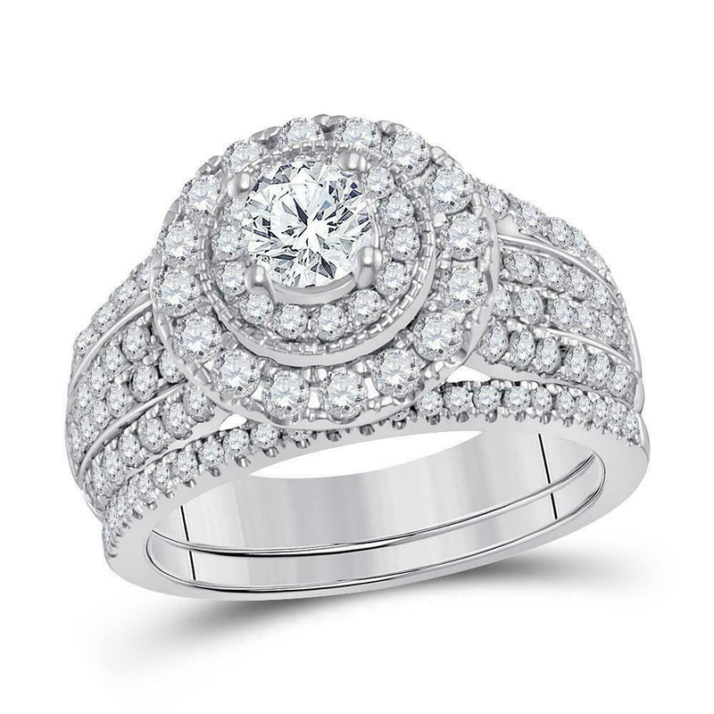 Zertifiziertes Braut-Set mit 2,0 Karat Diamant im Kissenschliff und Halo aus Weißgold