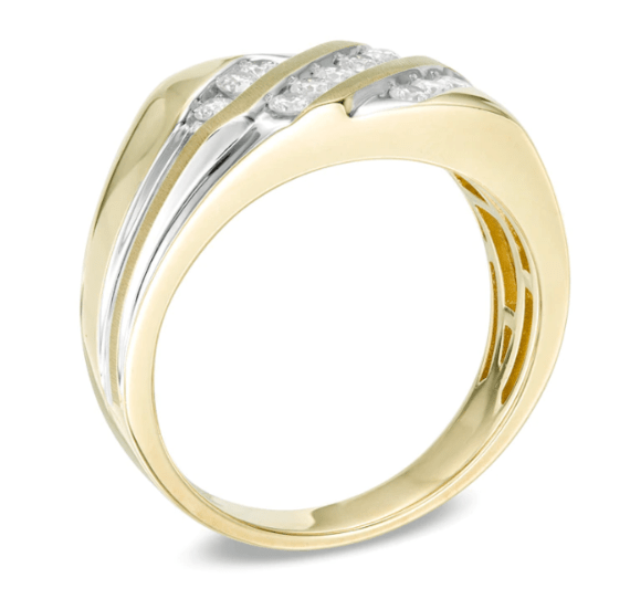 Herren-Ring aus 10K Weißgold mit 0,5 ct. Diamanten, dreireihig, schräg verlaufend
