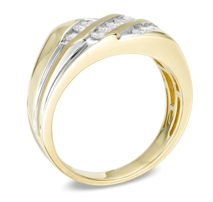 Herren-Ring aus 10K Weißgold mit 0,5 ct. Diamanten, dreireihig, schräg verlaufend