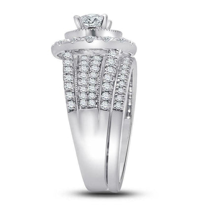 Zertifiziertes Braut-Set mit 2,0 Karat Diamant im Kissenschliff und Halo aus Weißgold