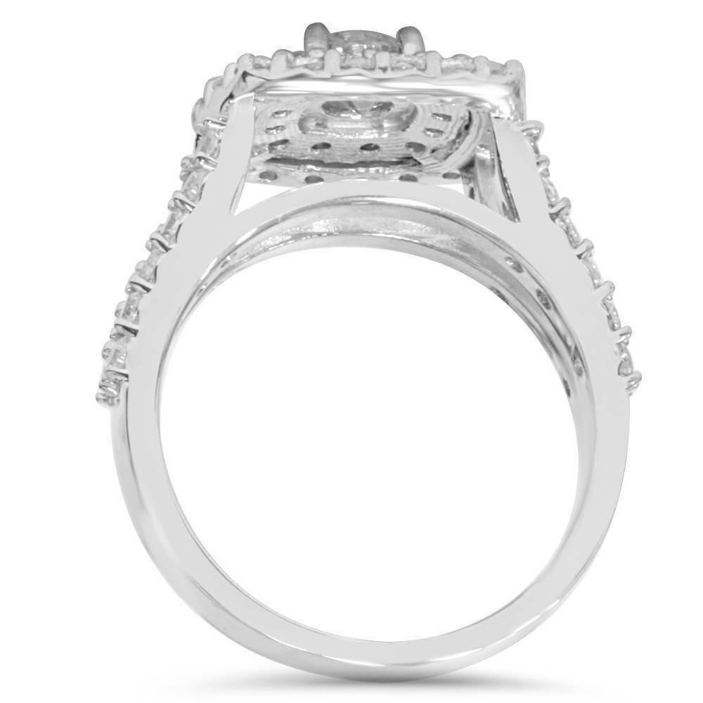 Zertifiziertes Braut-Set mit 2 ct. Gesamtgewicht Diamant im Kissenschliff, Halo, aus 10K Weißgold
