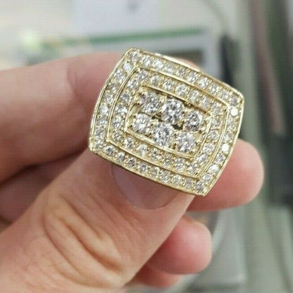 Herren-Ring mit 3 ct. Diamant in doppelter Kissenschliff-Rahmenfassung aus 10K Weißgold