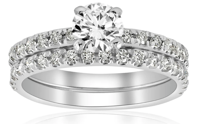 Zertifizierter Diamant-Verlobungsring mit Trauring-Set, 1,25 ct. Gesamtgewicht, Krappenfassung, 10K Gold
