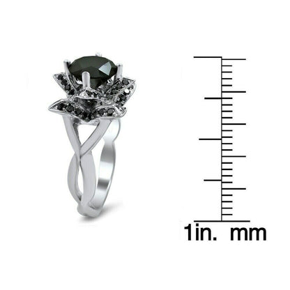 14K Weißgold Lotusblumen-Ring mit schwarzen Diamanten im Rundschliff, 3 ct. Gesamtgewicht