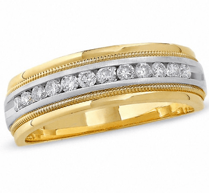 Herren 1/2 Ct. Diamant Kanalfassung Milgrain Ehering in 14K Zwei Toned Gold