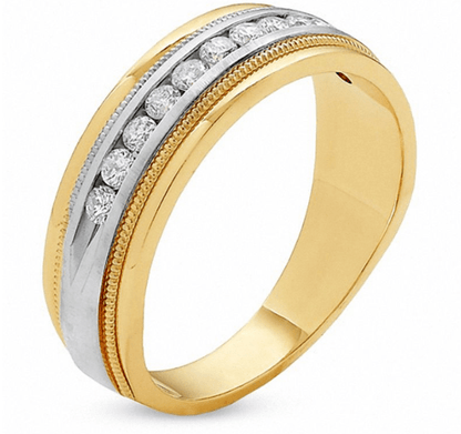 Herren 1/2 Ct. Diamant Kanalfassung Milgrain Ehering in 14K Zwei Toned Gold