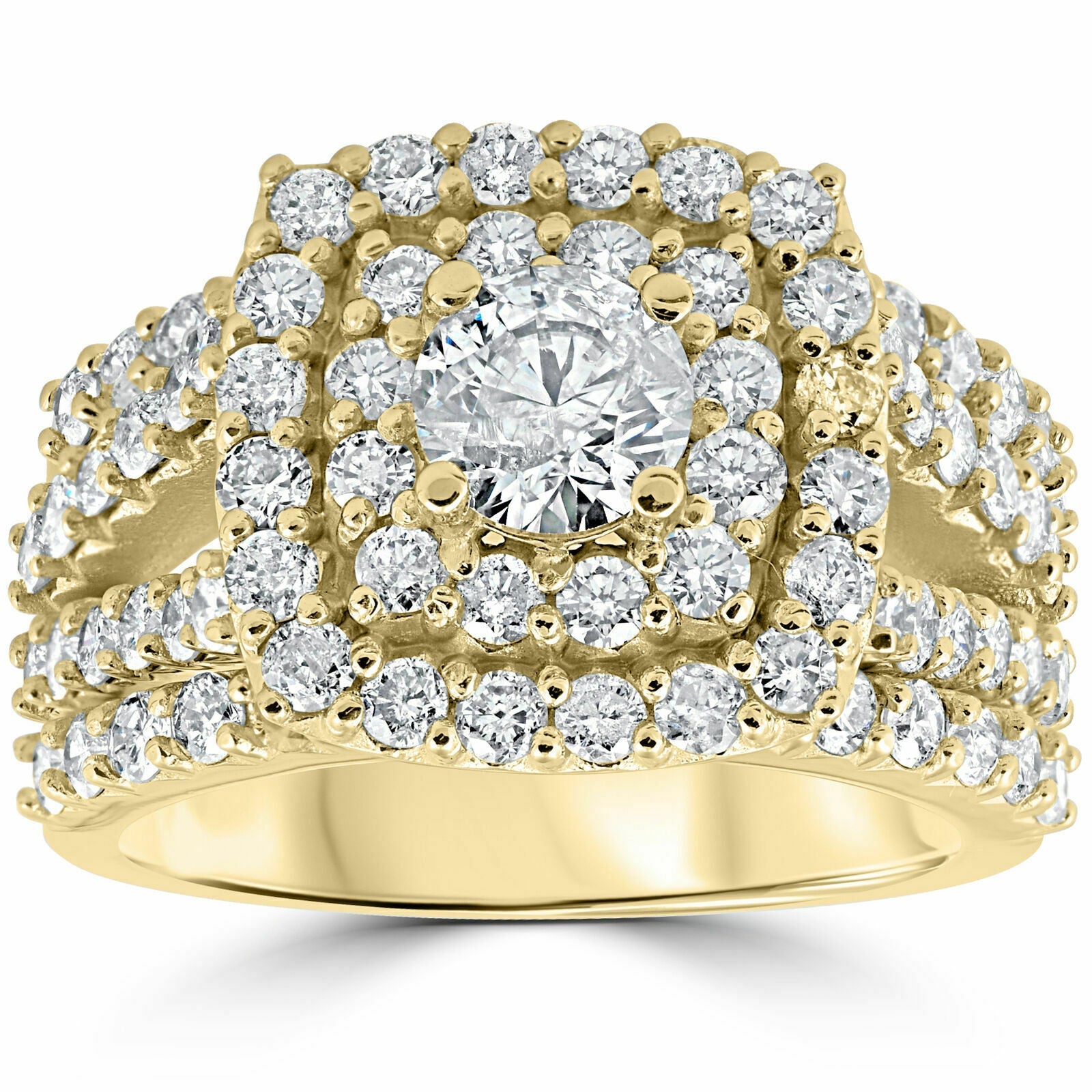 3,0 ct. Diamant Braut-Set mit doppeltem Kissenschliff-Halo, dreiteilig, 10K Weißgold oder Gelbgold