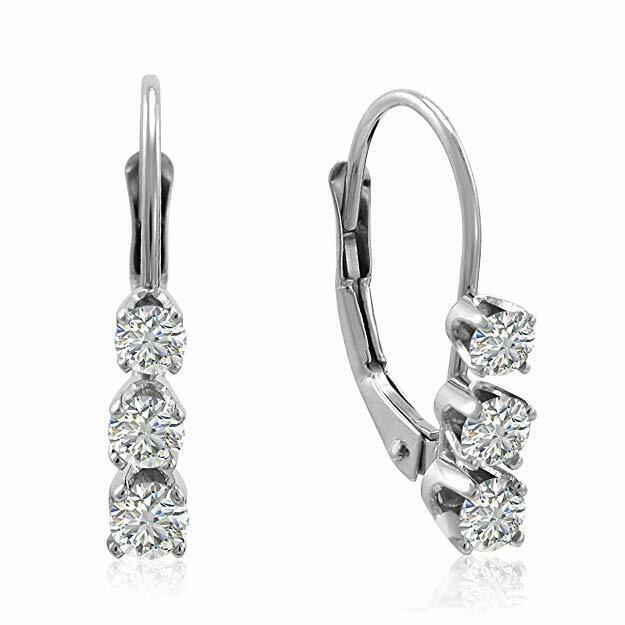 0,5 ct. Dreistein-Diamant-Creolen, natürliche Diamanten, 14K Weißgold