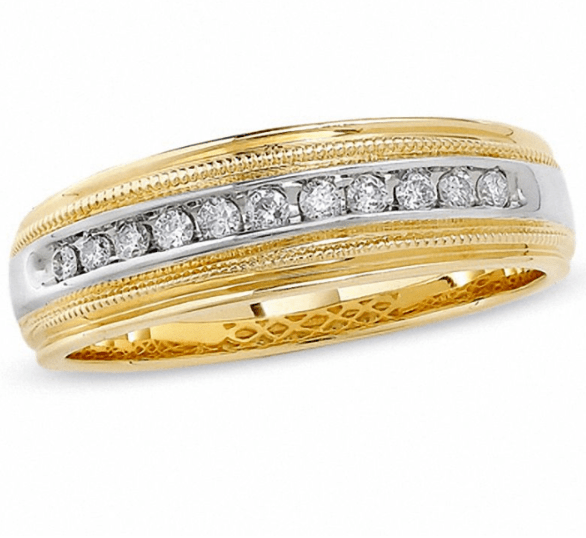Herren-Diamantring mit 0,25 ct. Diamanten in Kanalfassung mit Milgrain, 14K Bicolor-Gold