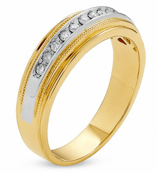 Herren-Diamantring mit 0,25 ct. Diamanten in Kanalfassung mit Milgrain, 14K Bicolor-Gold