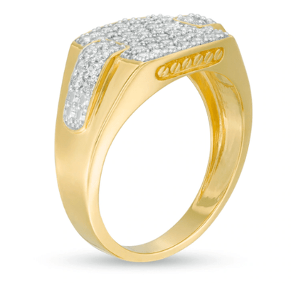 Herren-Ring mit 1 ct. Diamant-Besatz am Kragen aus 10K Weißgold
