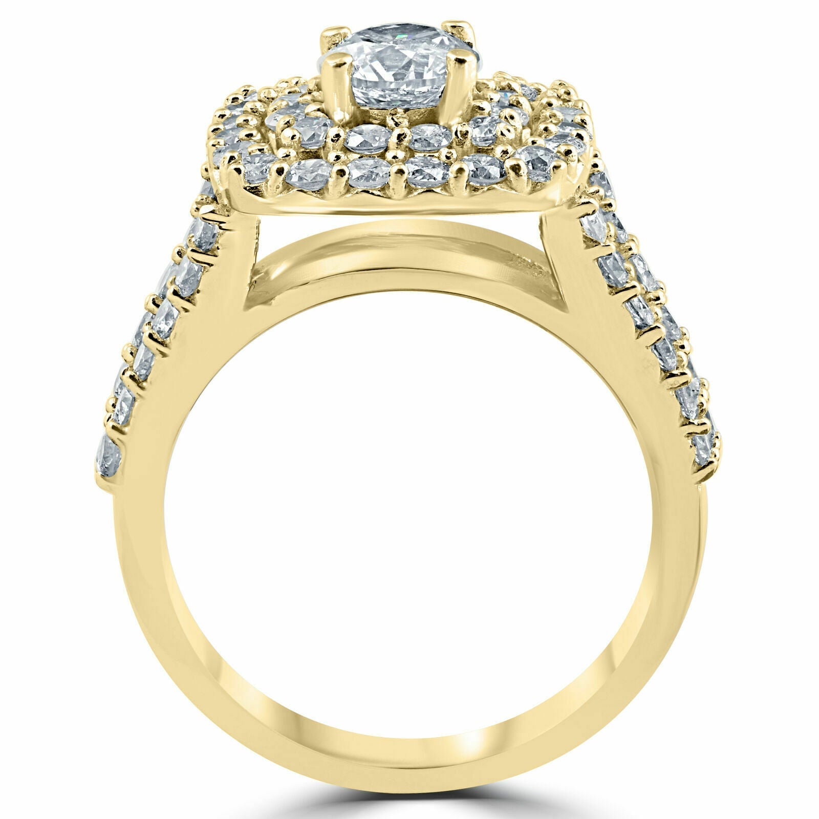 3,0 ct. Diamant Braut-Set mit doppeltem Kissenschliff-Halo, dreiteilig, 10K Weißgold oder Gelbgold