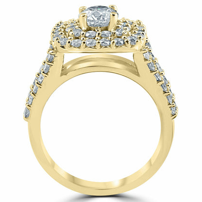 3,0 ct. Diamant Braut-Set mit doppeltem Kissenschliff-Halo, dreiteilig, 10K Weißgold oder Gelbgold