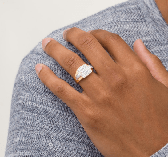 Herren-Ring mit 1 ct. Diamant-Besatz am Kragen aus 10K Weißgold