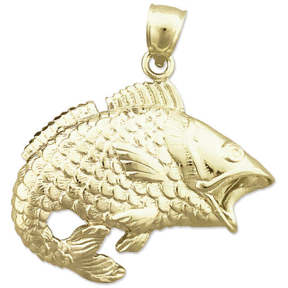 14K Gold Großer Barsch-Anhänger mit offenem Maul