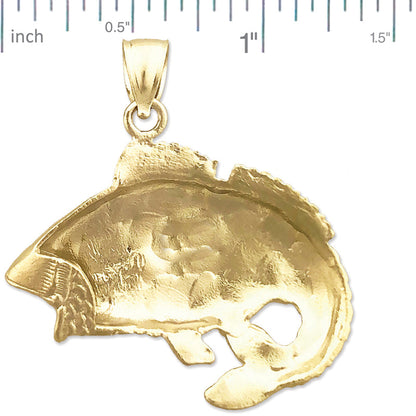 14K Gold Großer Barsch-Anhänger mit offenem Maul