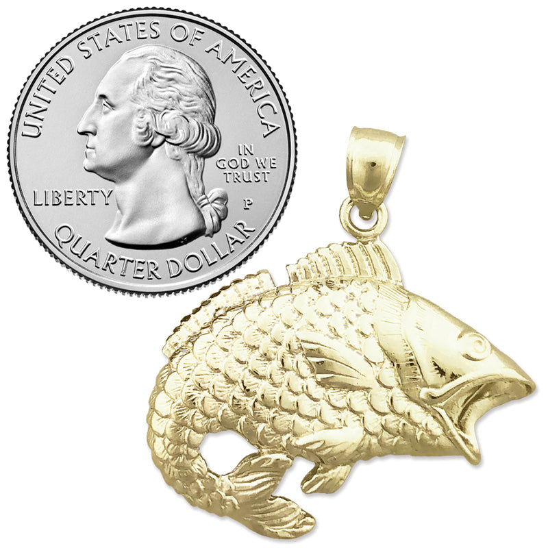 14K Gold Großer Barsch-Anhänger mit offenem Maul