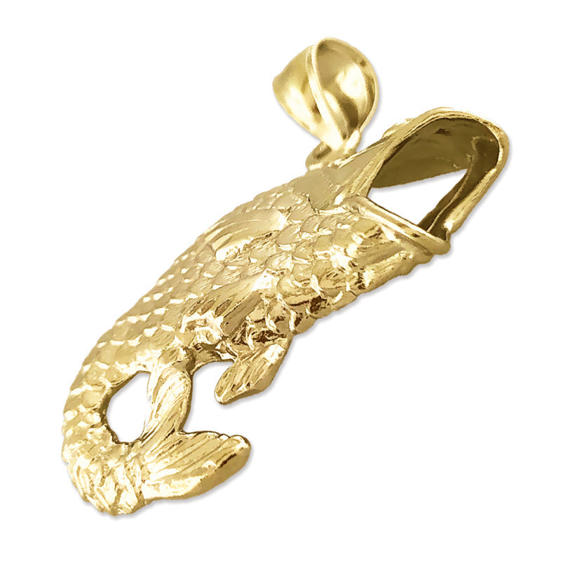 14K Gold Großer Barsch-Anhänger mit offenem Maul