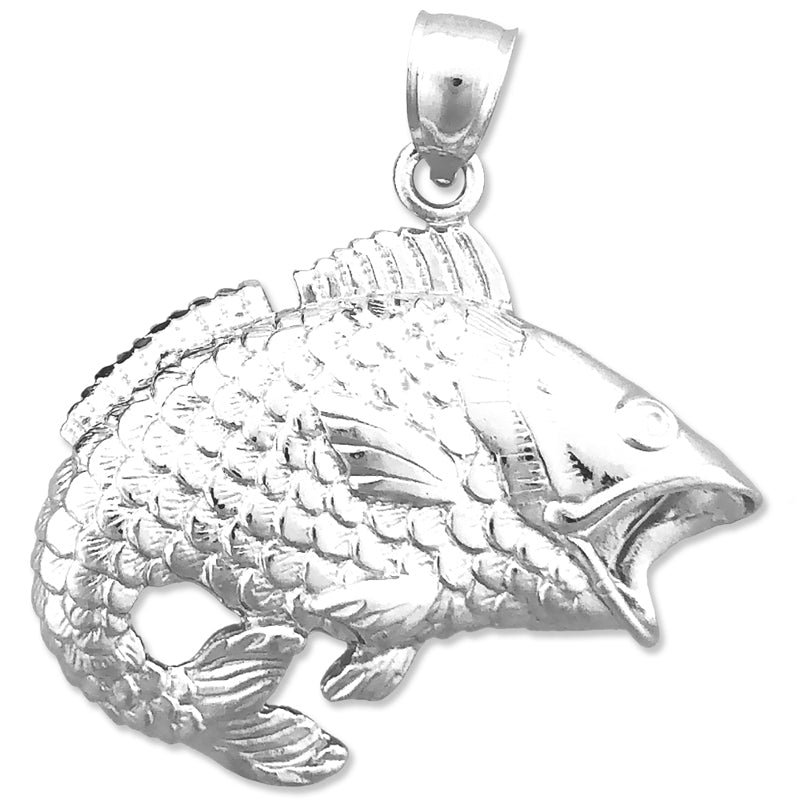 14K Gold Großer Barsch-Anhänger mit offenem Maul