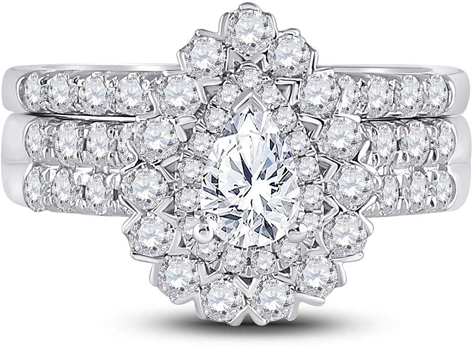 14K Weißgold Solitär Bridal Hochzeit Ring Set 1-7/8 ct Gesamtgewicht For Damen (pear Diamant)