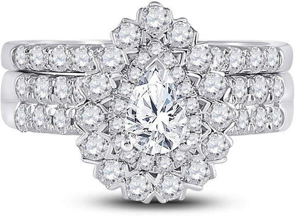 14K Weißgold Solitär Bridal Hochzeit Ring Set 1-7/8 ct Gesamtgewicht For Damen (pear Diamant)