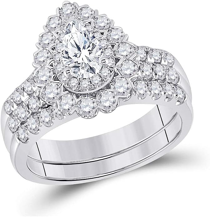 14K Weißgold Solitär Bridal Hochzeit Ring Set 1-7/8 ct Gesamtgewicht For Damen (pear Diamant)