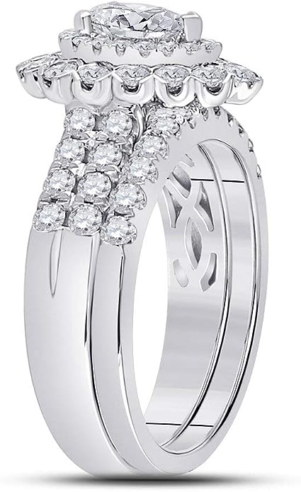 14K Weißgold Solitär Bridal Hochzeit Ring Set 1-7/8 ct Gesamtgewicht For Damen (pear Diamant)