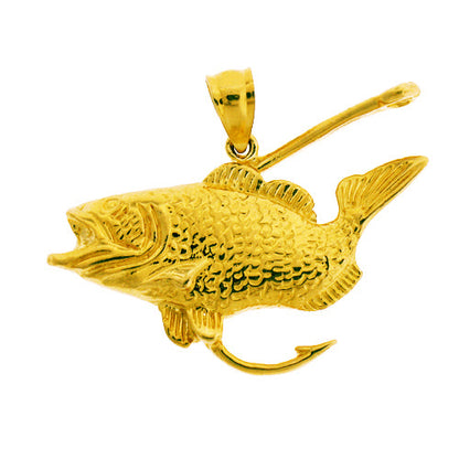 14K Gold Anhänger Barsch mit Angelhaken