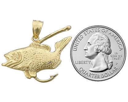 14K Gold Anhänger Barsch mit Angelhaken