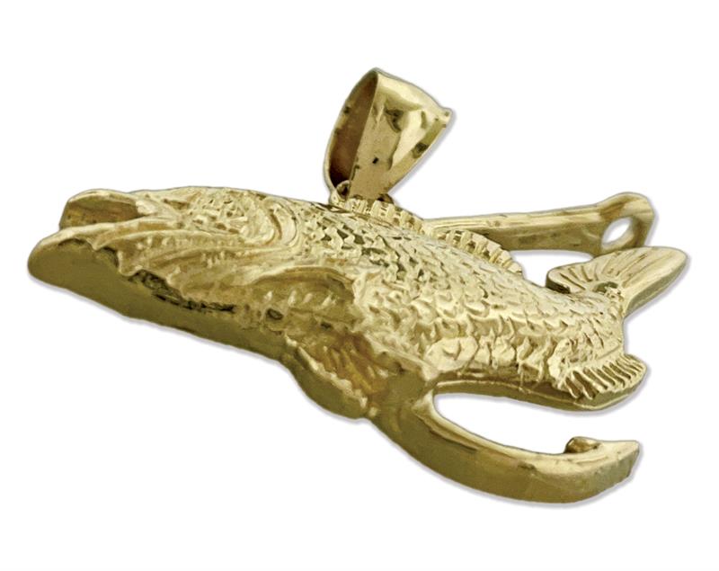 14K Gold Anhänger Barsch mit Angelhaken