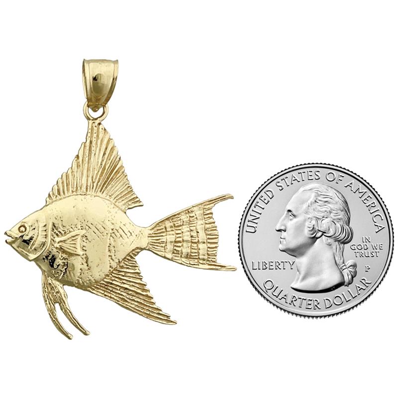 14K Gold Anhänger Süßwasser-Engelsfisch 35 MM