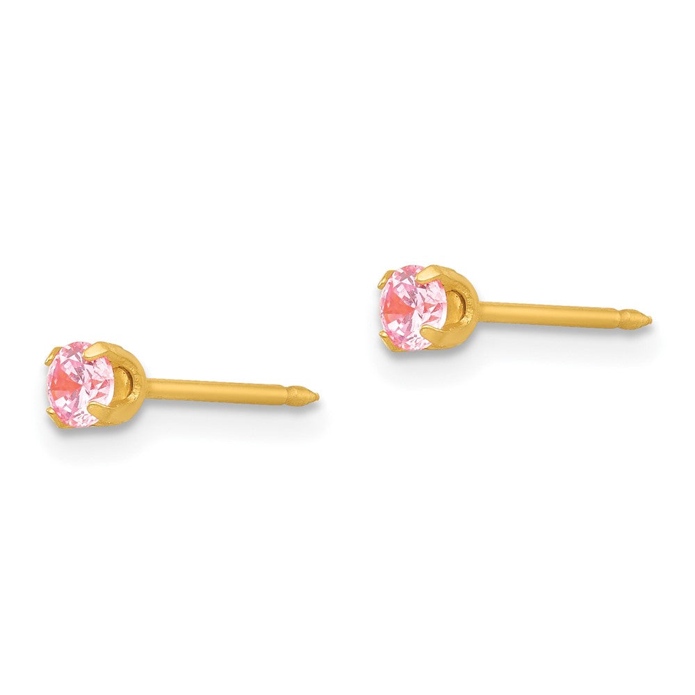 14K Gelbgold Inverness 3mm Rosa Zirkonia Ohrstecker
