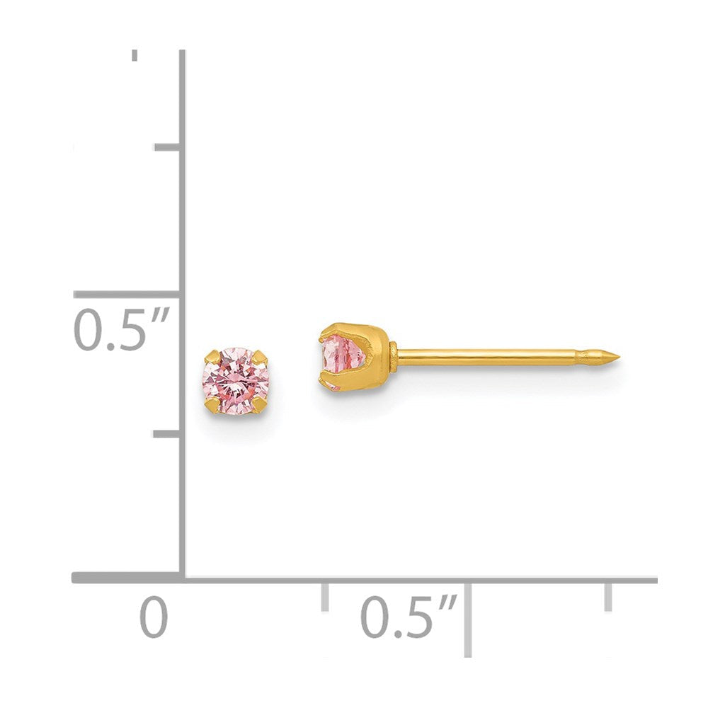 14K Gelbgold Inverness 3mm Rosa Zirkonia Ohrstecker