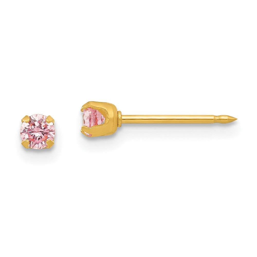 14K Gelbgold Inverness 3mm Rosa Zirkonia Ohrstecker