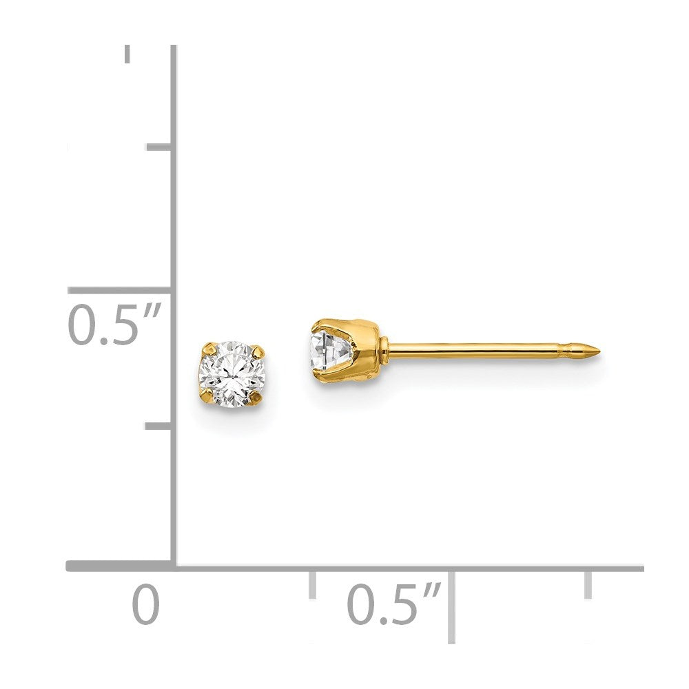 14K Gelbgold Inverness 3mm Zirkonia Lang Ohrstecker